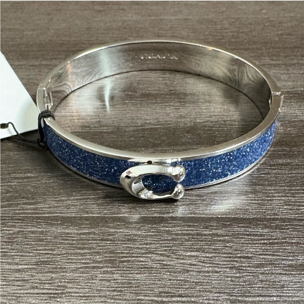 Coach Signature C Logo Hinged Bangle Bracelet in Sparkly Blue silver - Picture 5 of 5